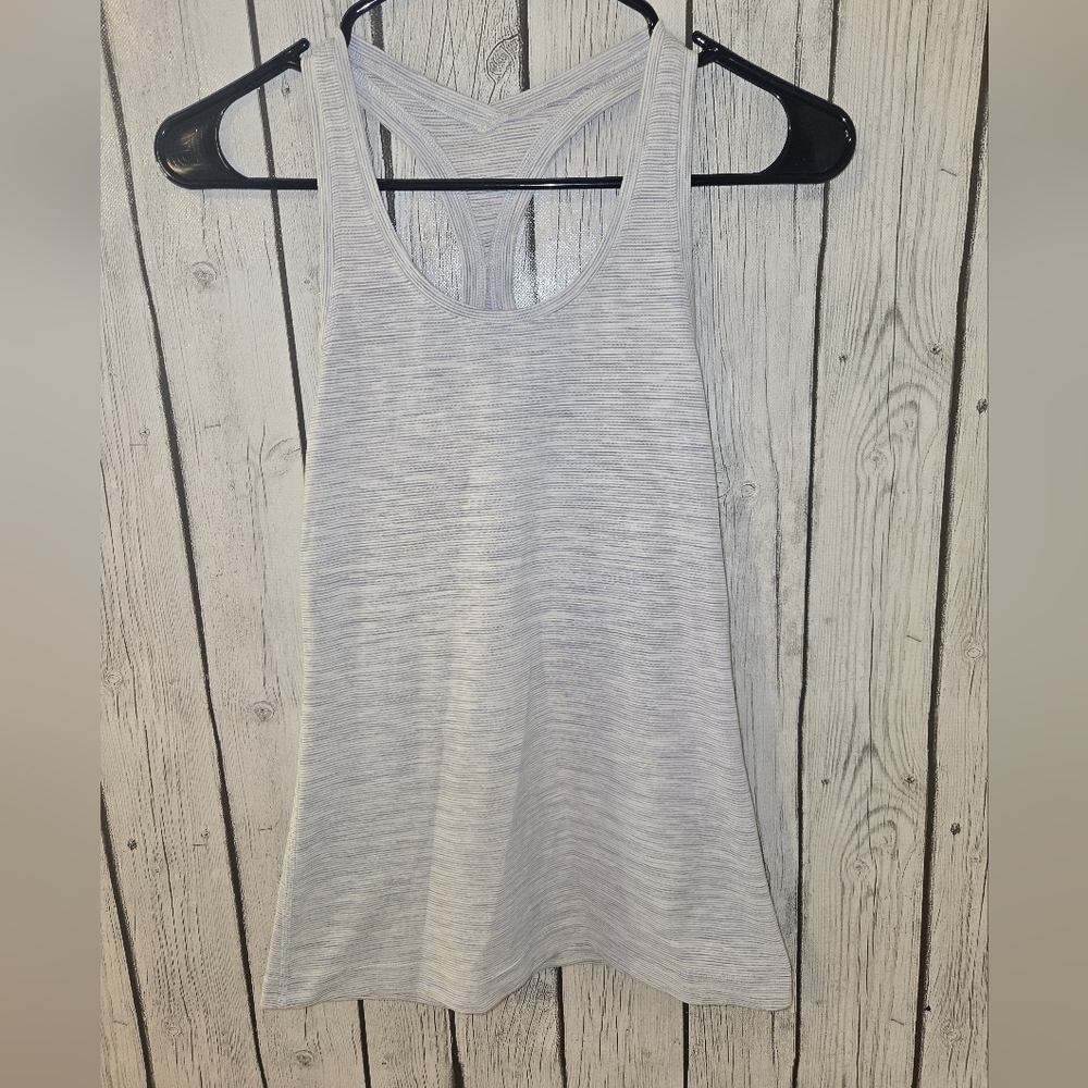Lululemon Cool Racerback Tank Gray White Stripe Racerback Yoga Top (No Size) Sm